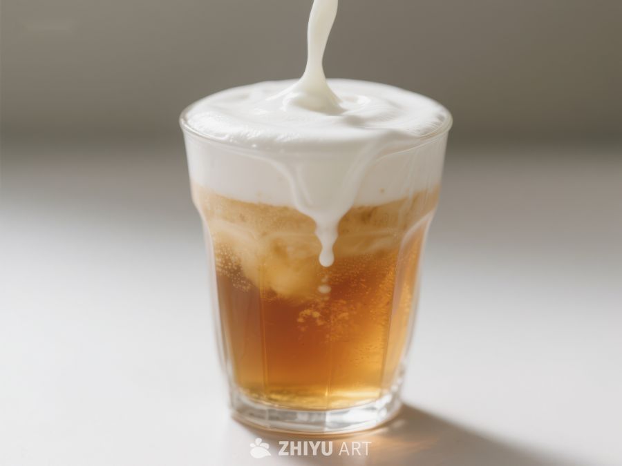 泡沫倾泻入杯中的饮品