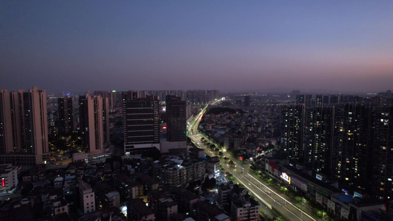 广东江门日落晚霞夜幕降临航拍