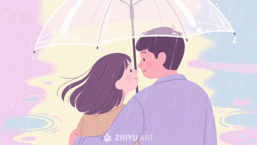 雨中情侣共撑伞温馨相拥 637