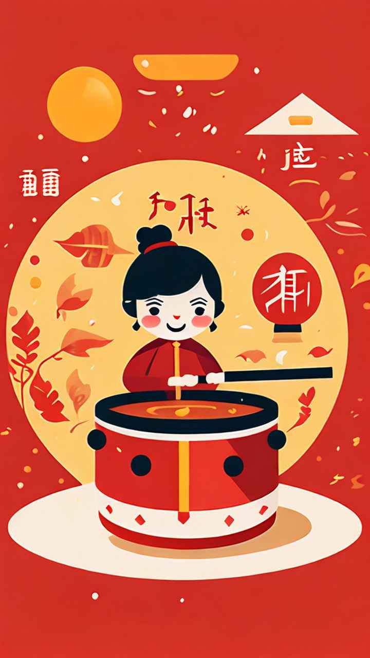过年春节打太平鼓简约插画 20