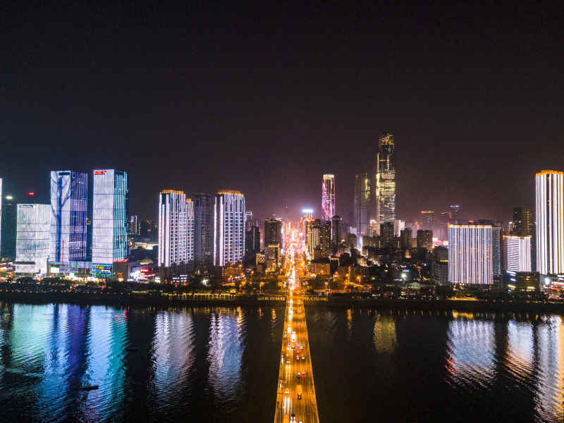 湖南长沙城市夜景灯光航拍摄影图