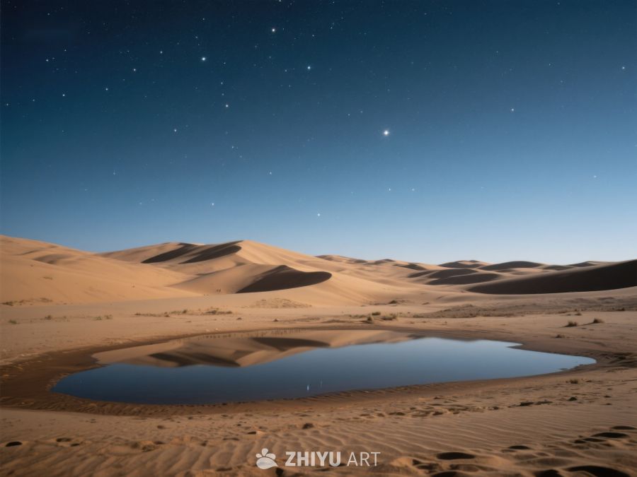 沙漠夜景中的静谧水潭 93