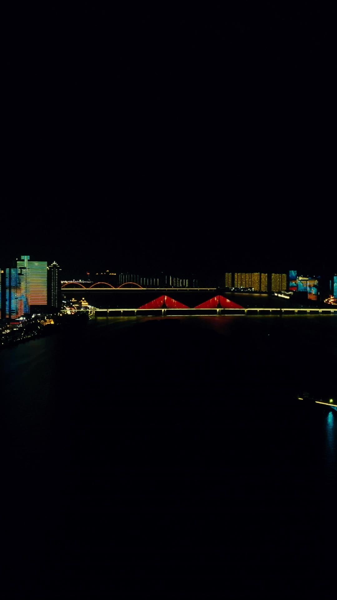 城市航拍湖南长沙城市夜景灯光竖屏0