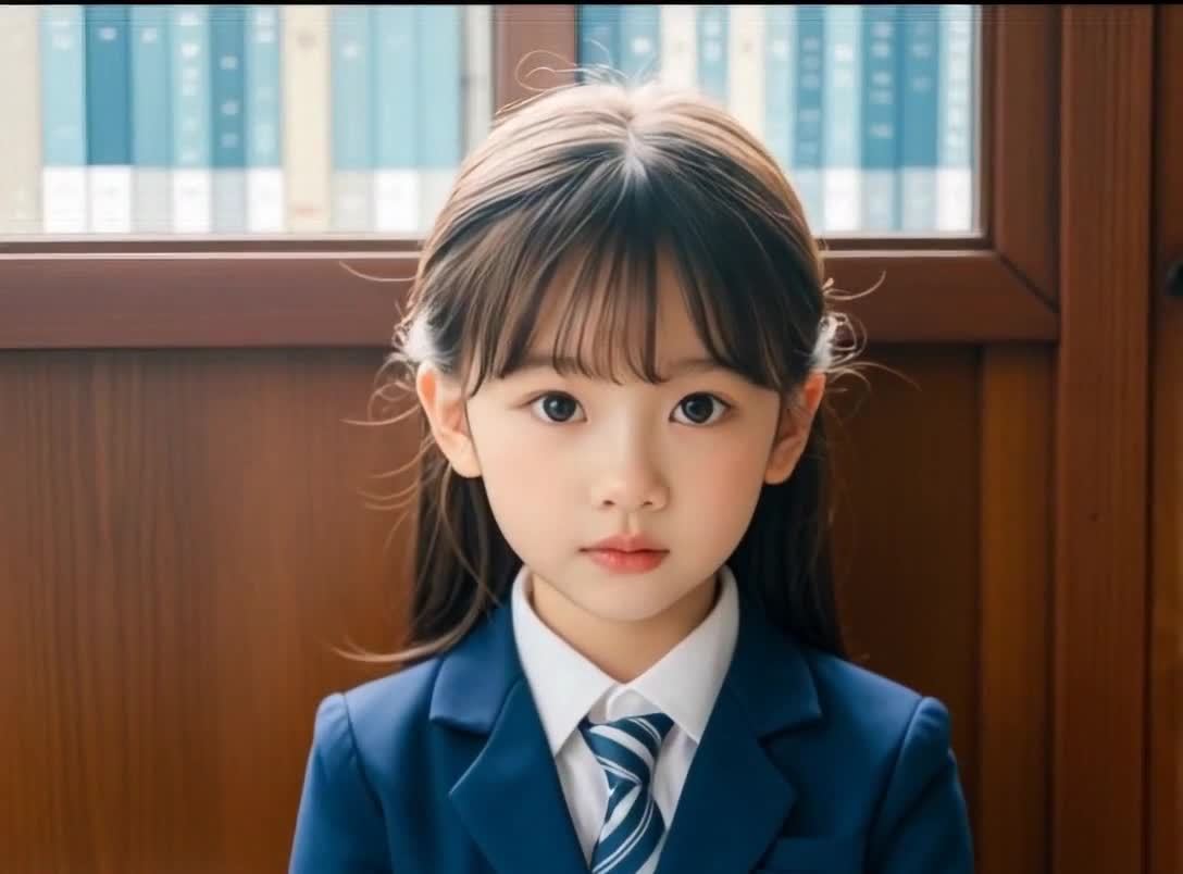 西装条纹领带棕发小女孩肖像