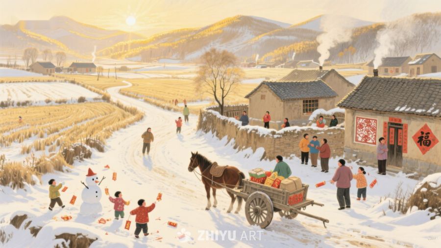 冬日乡村热闹场景 20