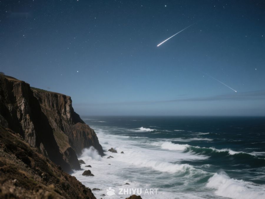 海岸夜景与流星划过 23