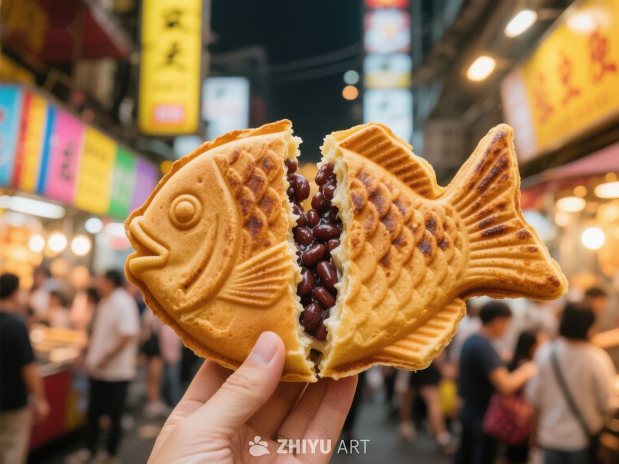 夜市中的鱼形红豆饼