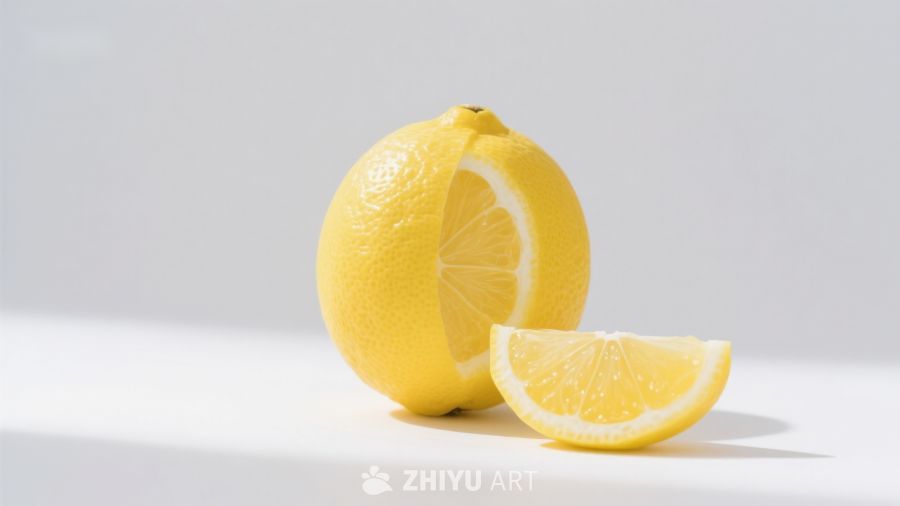 新鲜柠檬与切片的静物展示