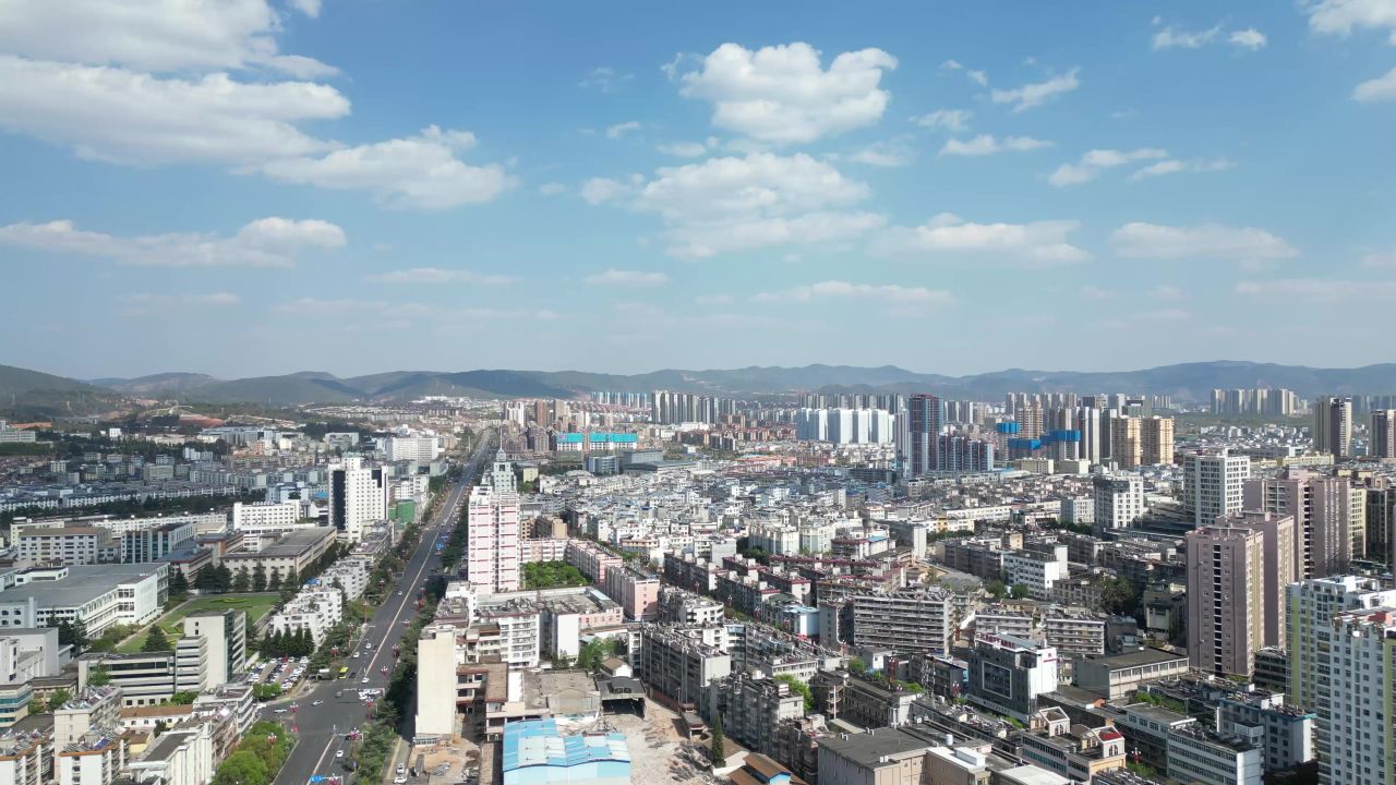云南楚雄城市大景航拍 