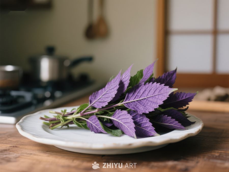 紫色香草置于厨房白盘之上 736