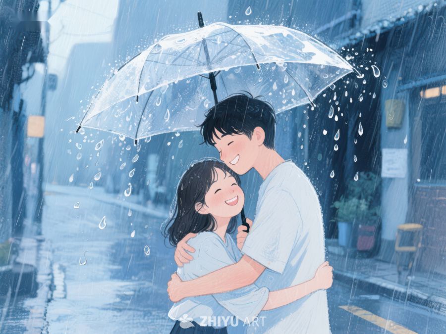 雨中相拥的温馨时刻 1092