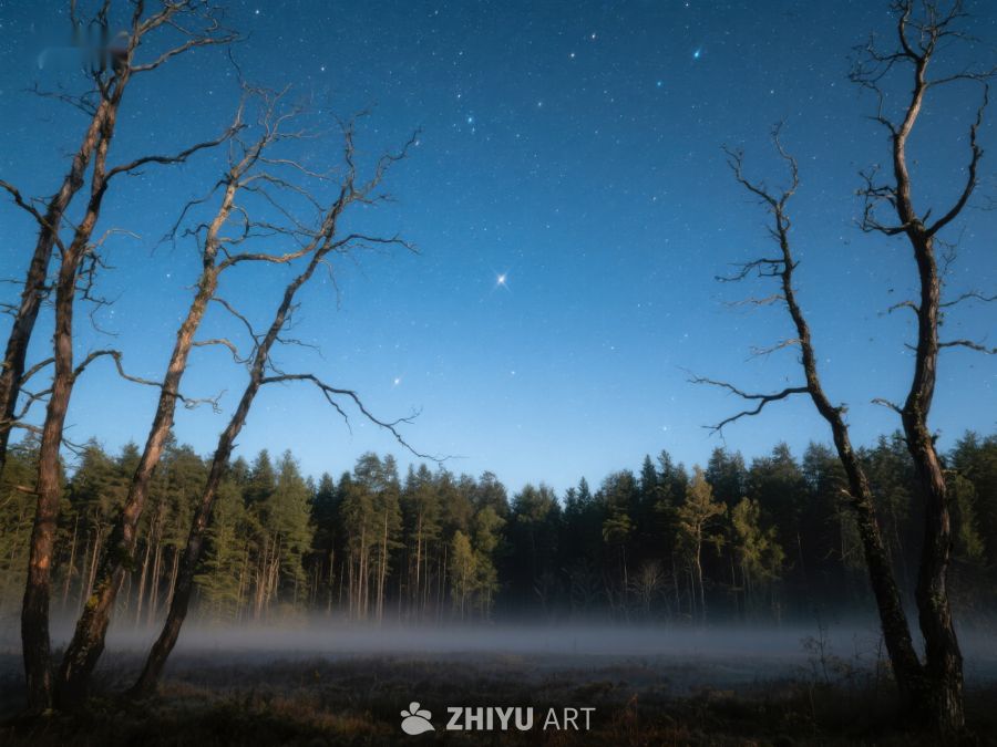 夜空下的幽静森林 344