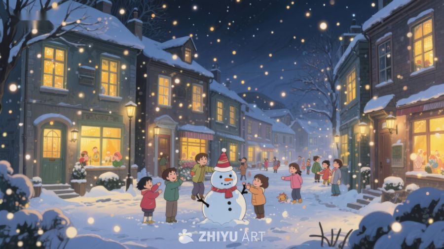 冬夜雪景中的欢乐街景 88