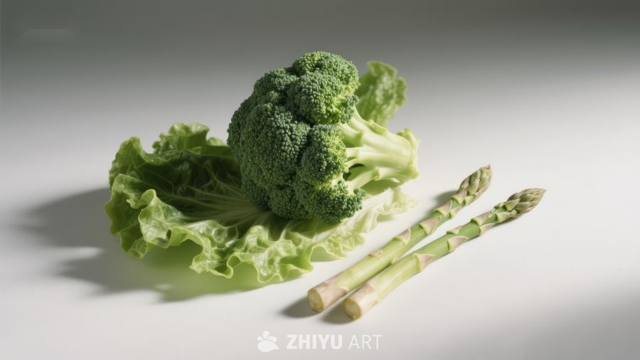 西兰花与芦笋静物摆拍