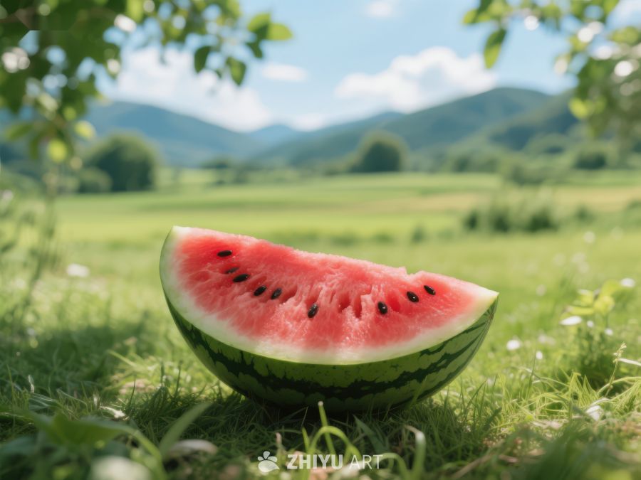 夏日田野中的西瓜切片 647