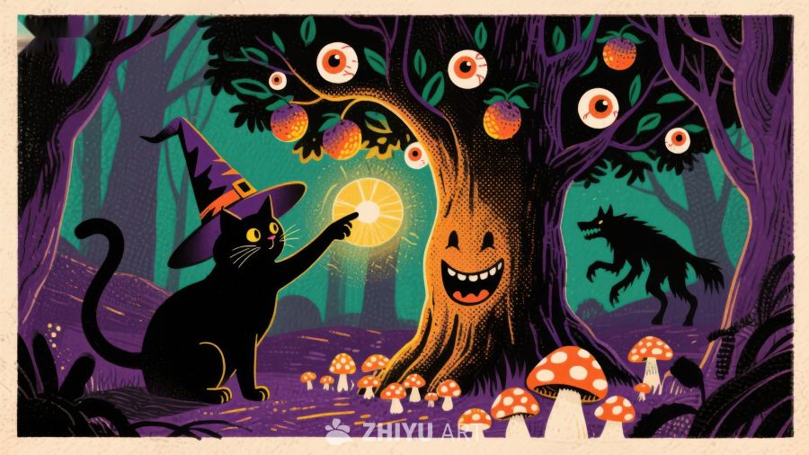 黑猫与魔法树的奇幻夜
