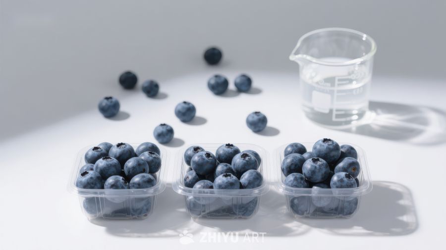 蓝莓与量杯的静物组合