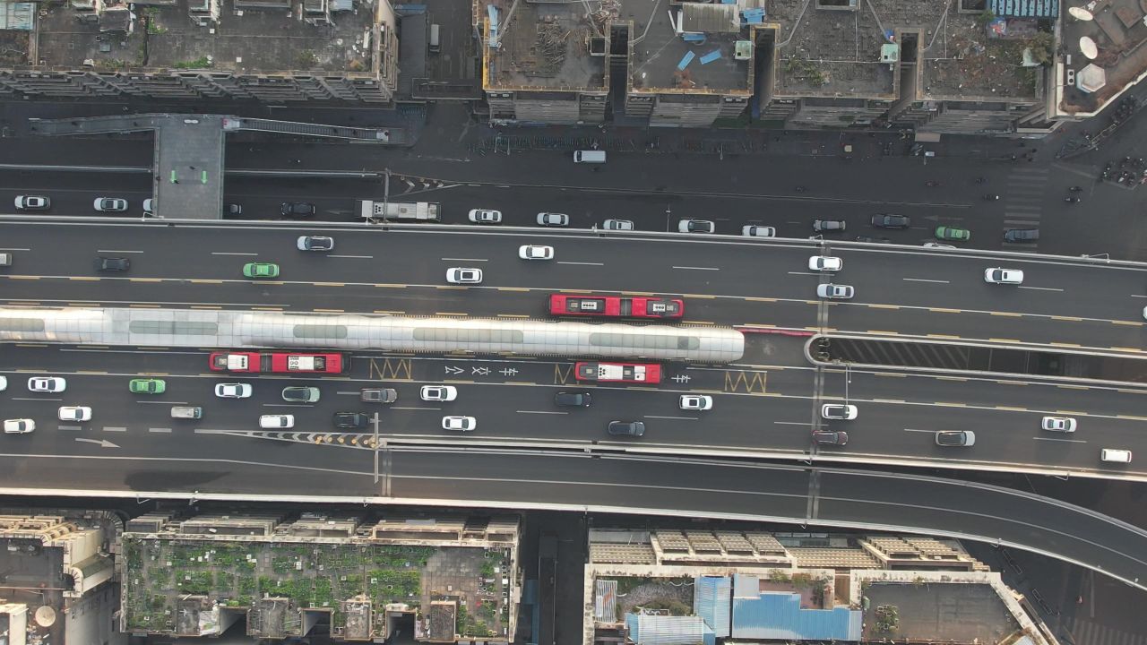 成都城市交通车辆行驶拥堵航拍