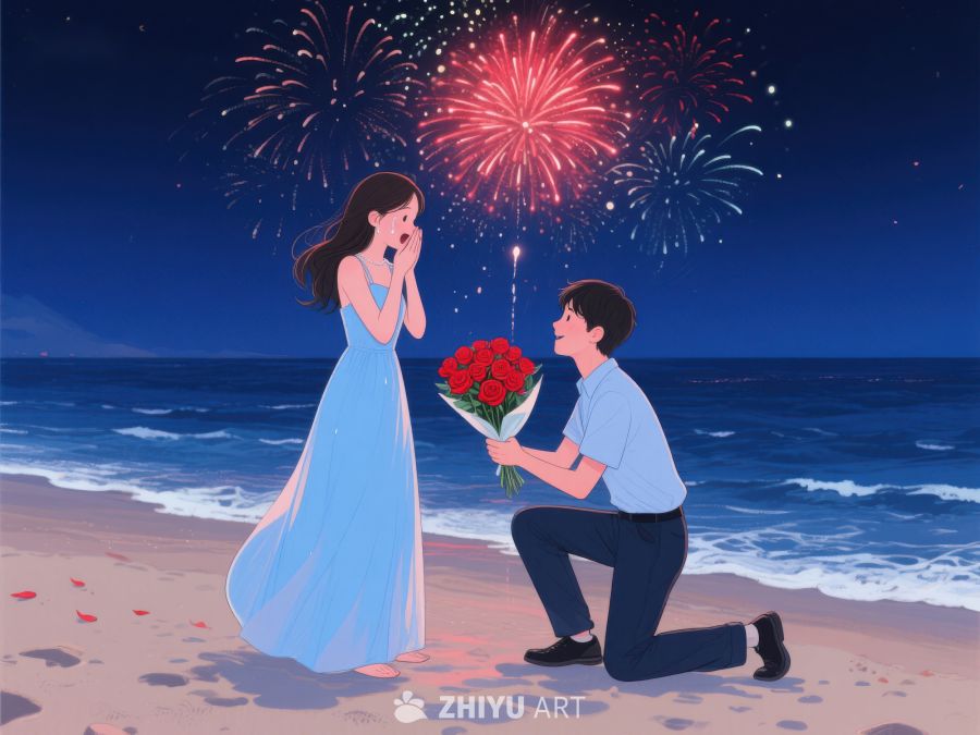 海边烟花下的求婚场景 265