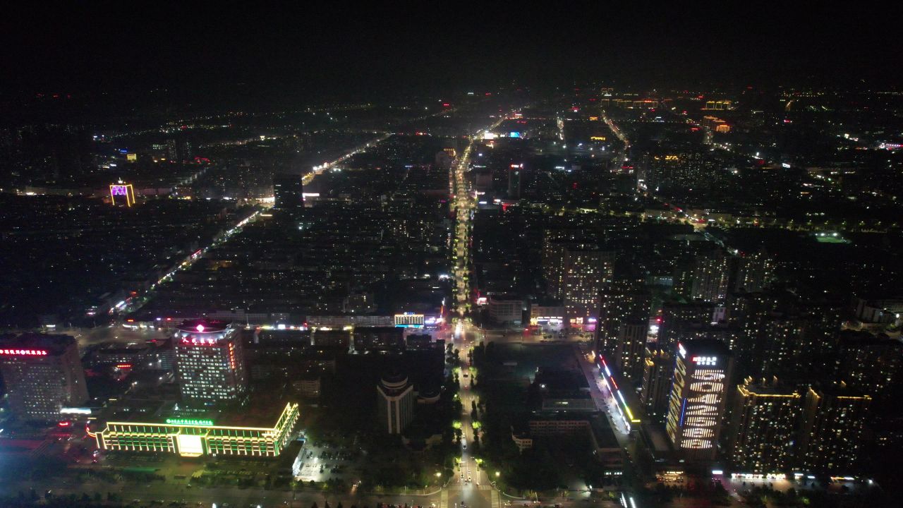 山东德州城市夜景灯光航拍 