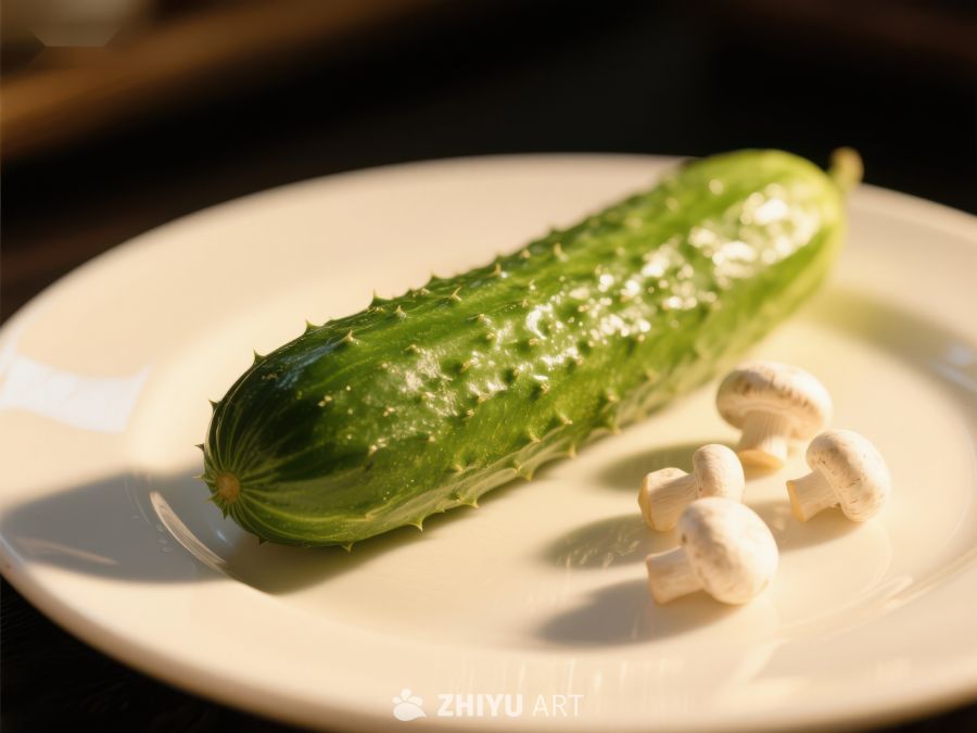 盘中黄瓜与蘑菇的静物组合 259
