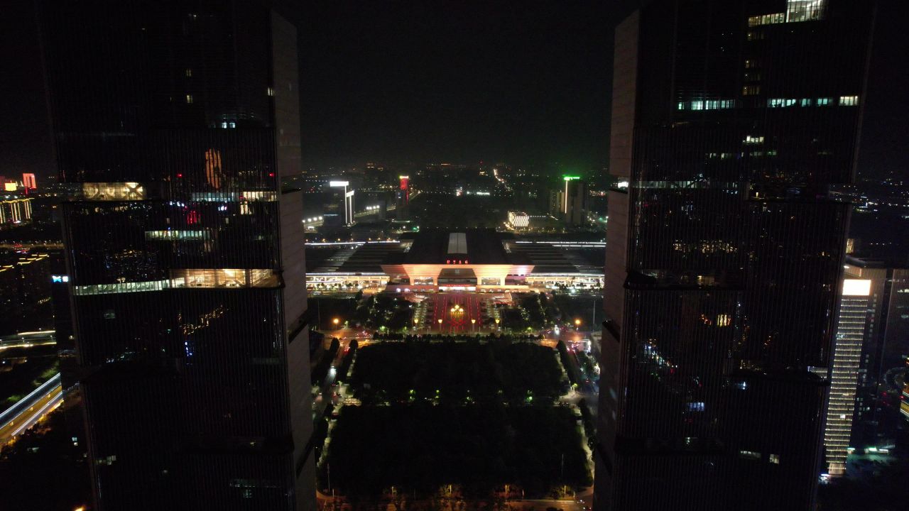 河南郑州城市夜景灯光航拍
