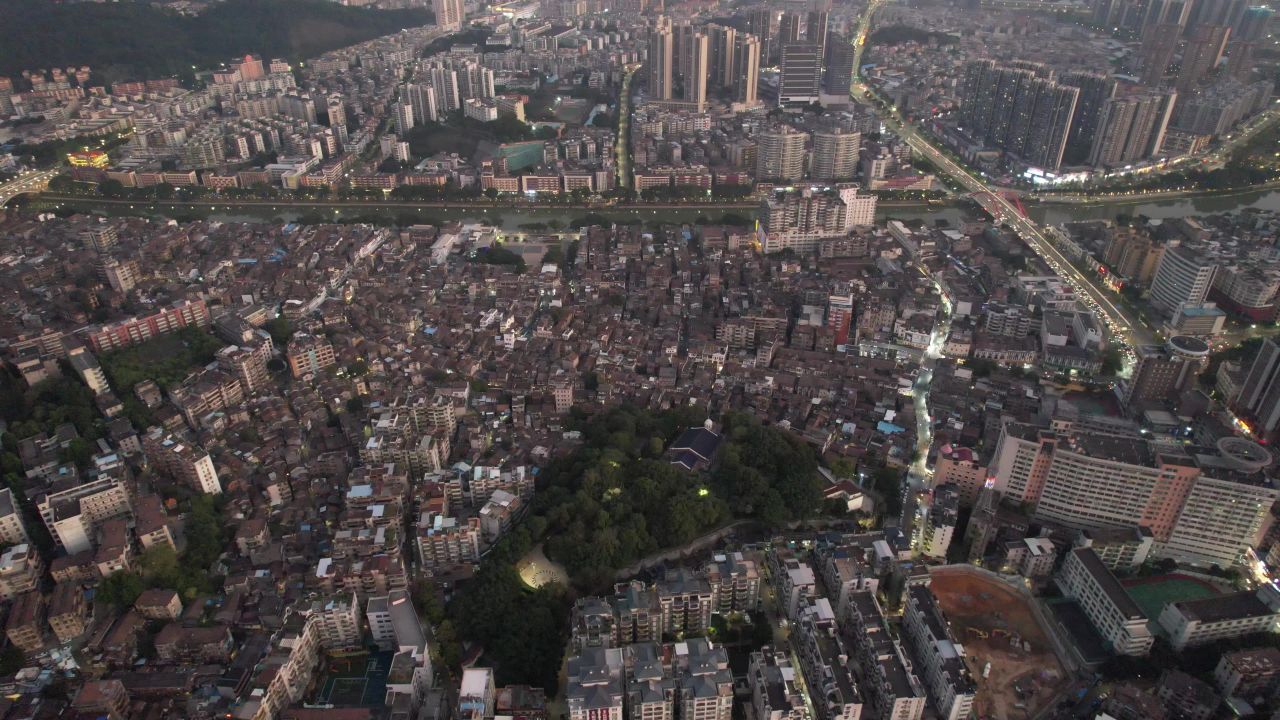 广东江门日落晚霞夜幕降临航拍