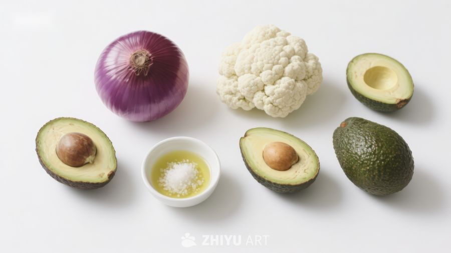 新鲜蔬菜与鳄梨食材展示