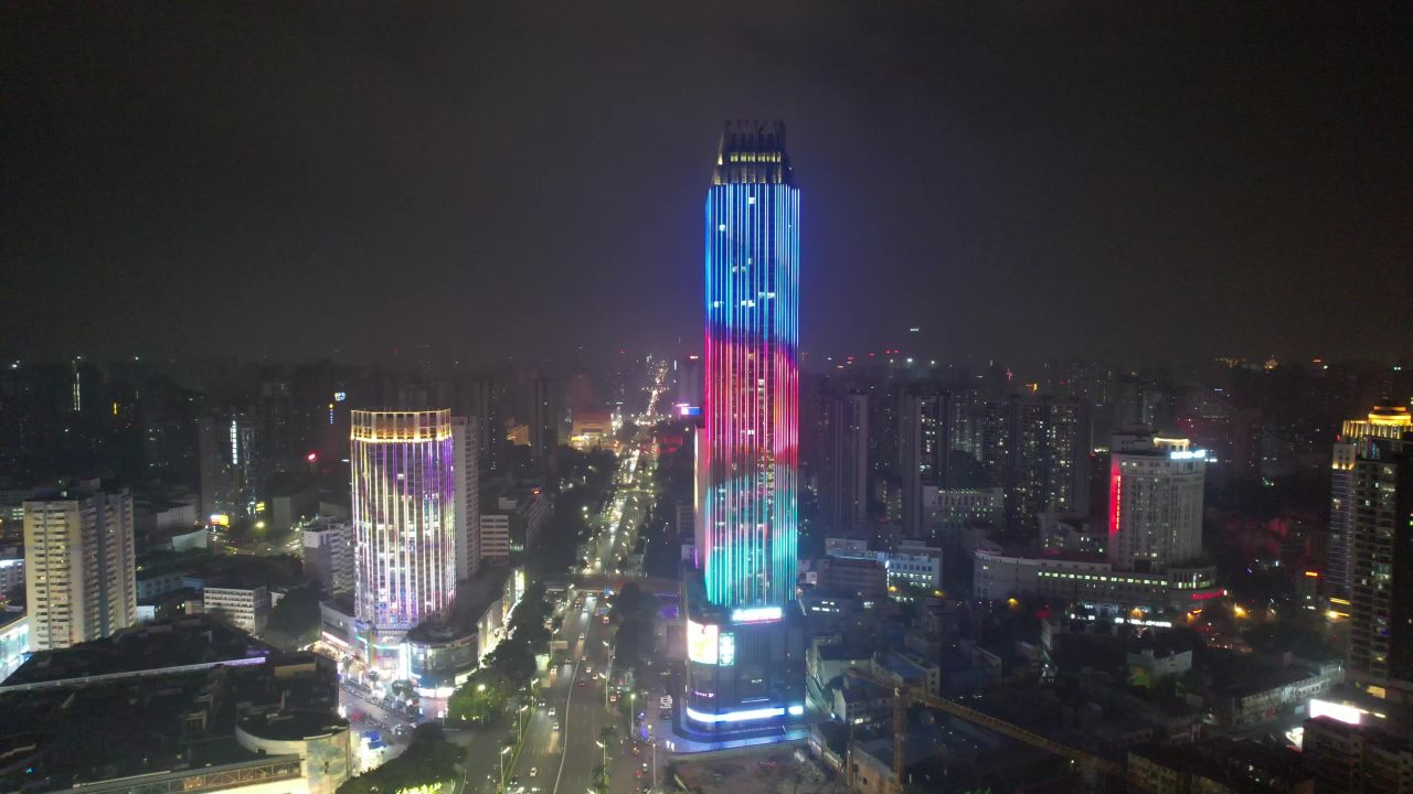 南宁城市夜景交通航拍 