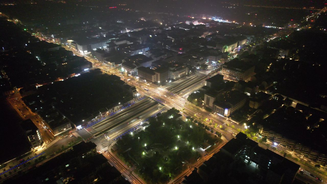 苏州城市夜景交通航拍