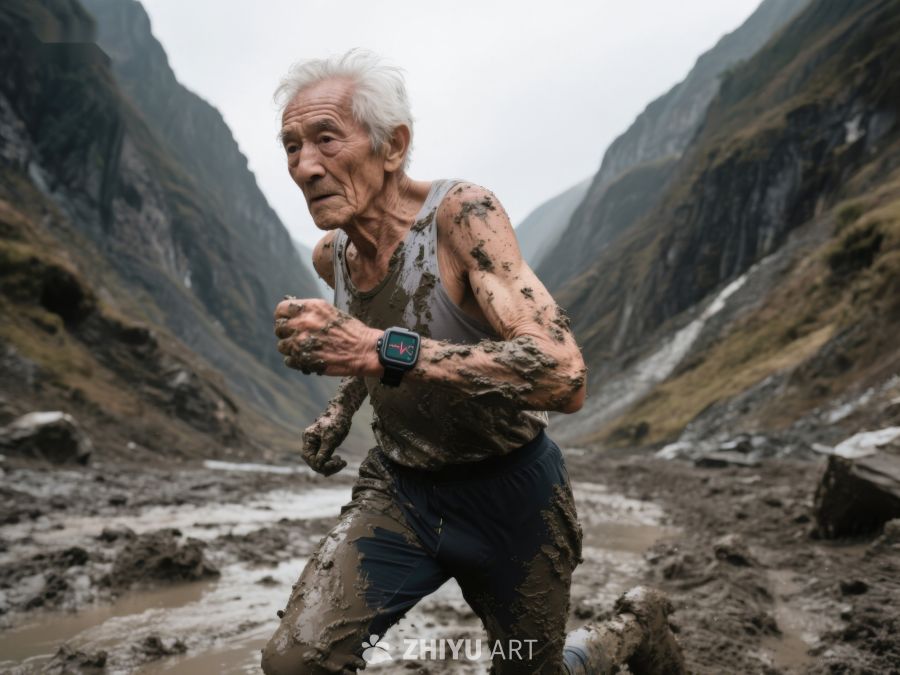 老人泥泞中奔跑，山间挑战自我 438