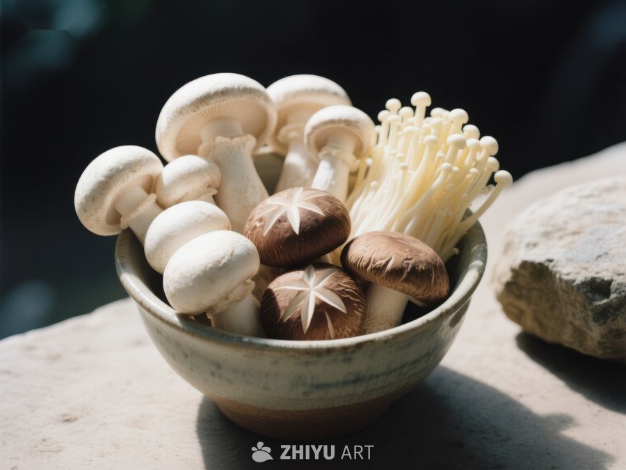 新鲜蘑菇盛于陶碗中 260