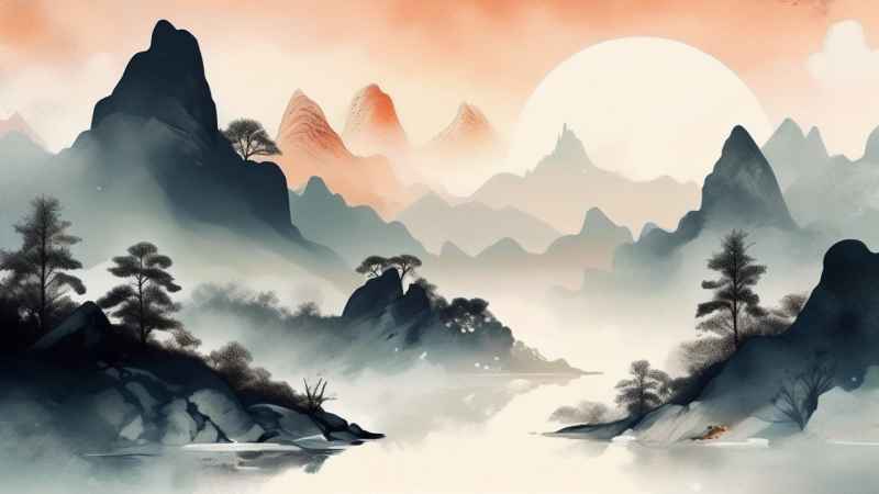 国风水彩画山水风景插画 70