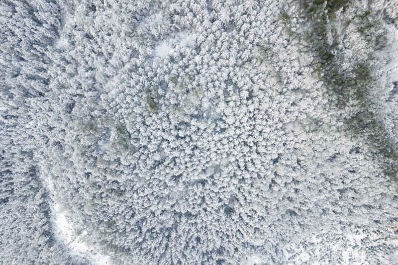 冬天丘陵山川农田美丽乡村雪景航拍图 