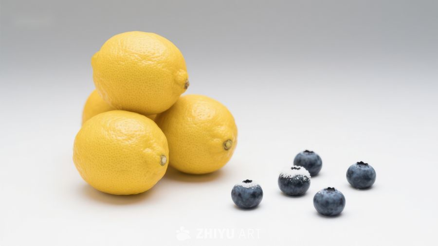 柠檬与蓝莓的静物组合