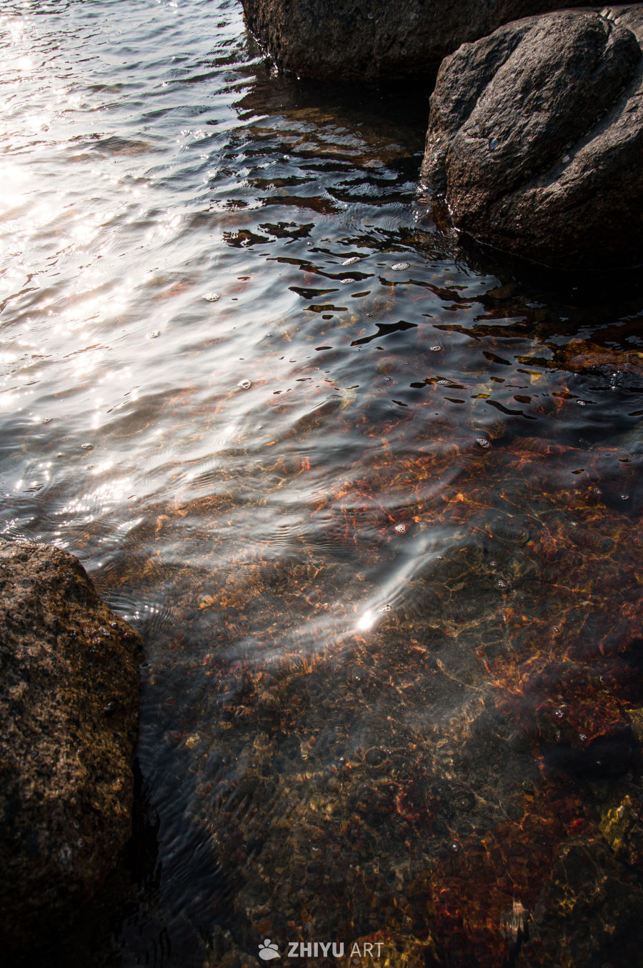 浅水岸边：光斑里的清透石滩