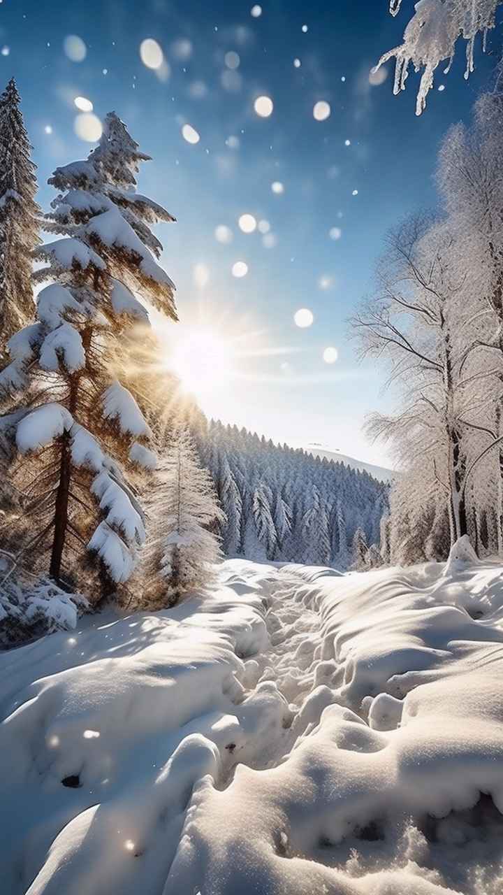 冬季背景图插画雪山雪景 76