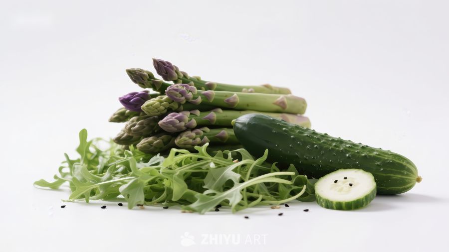新鲜蔬菜组合：芦笋、黄瓜与生菜