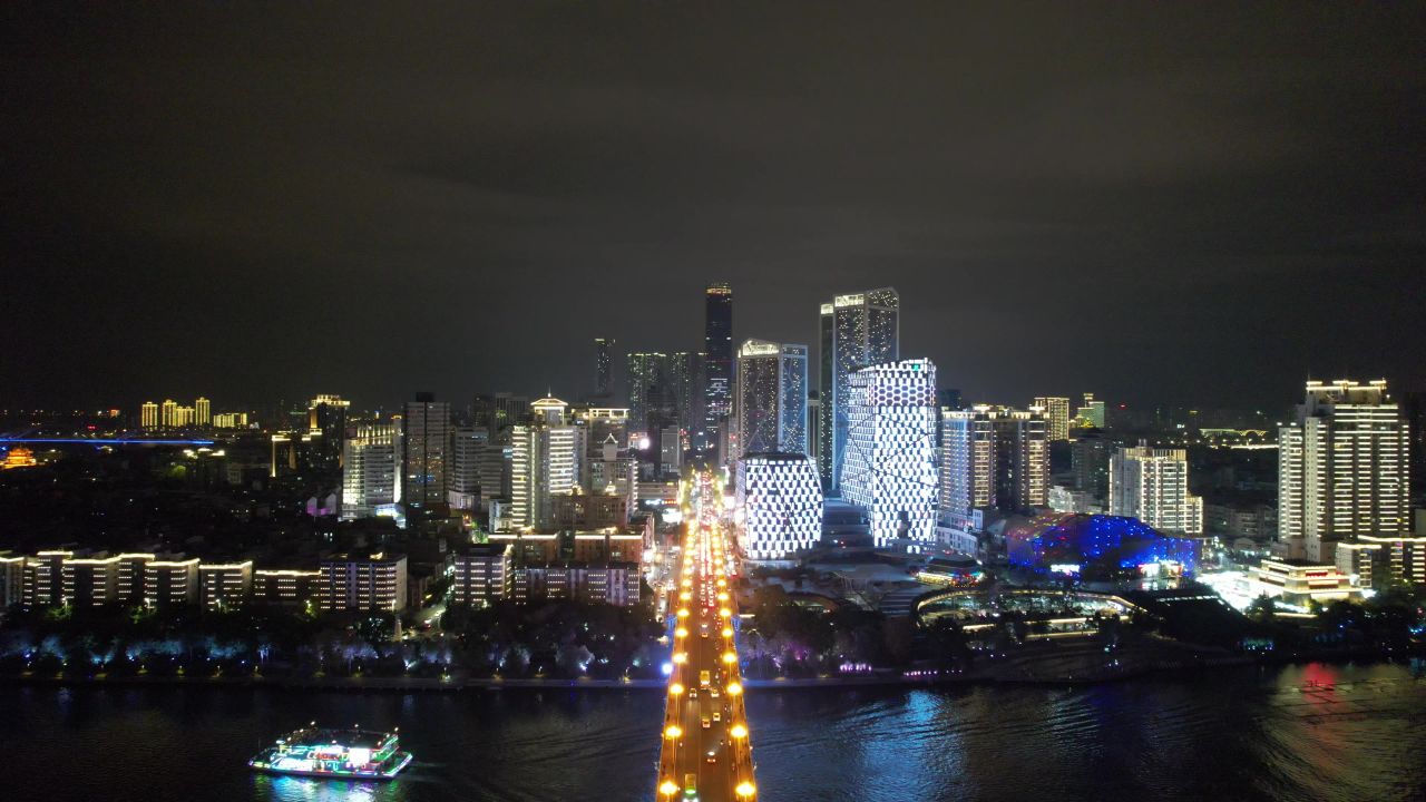 广西柳州市中心夜景灯光航拍