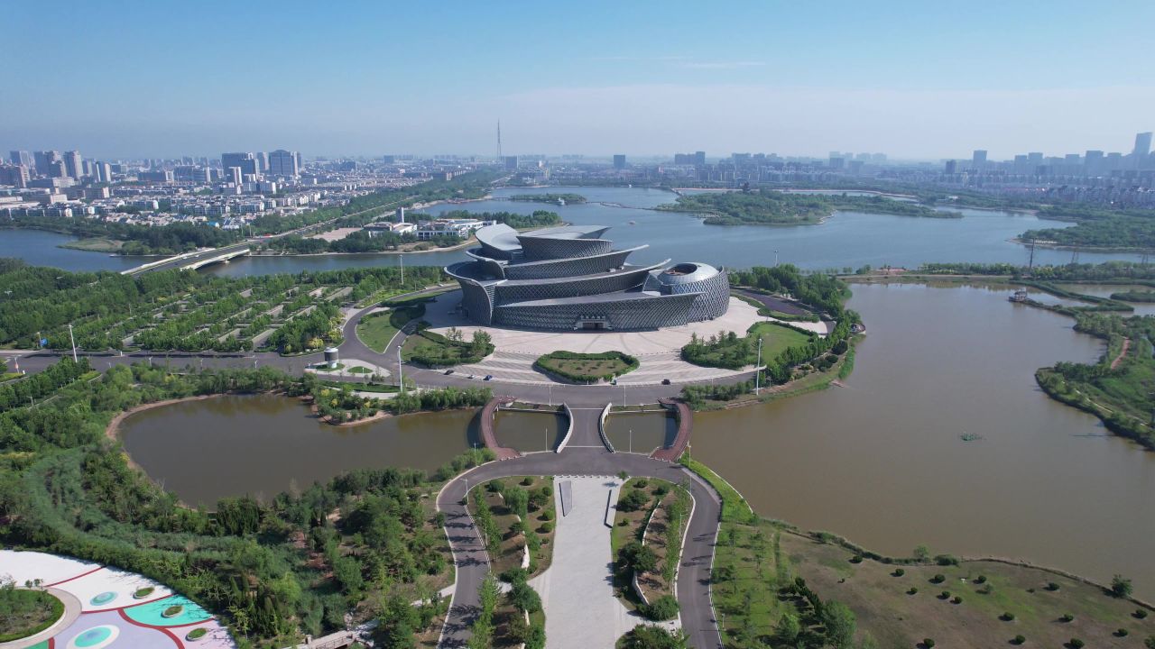 山东东营大剧院地标建筑航拍