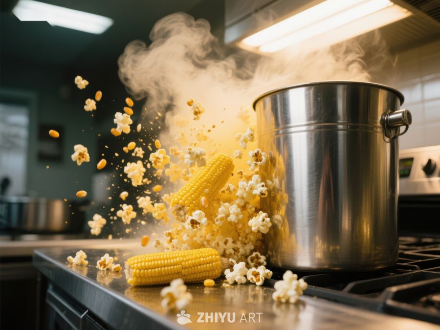 爆米花与玉米在厨房中热锅烹饪 9