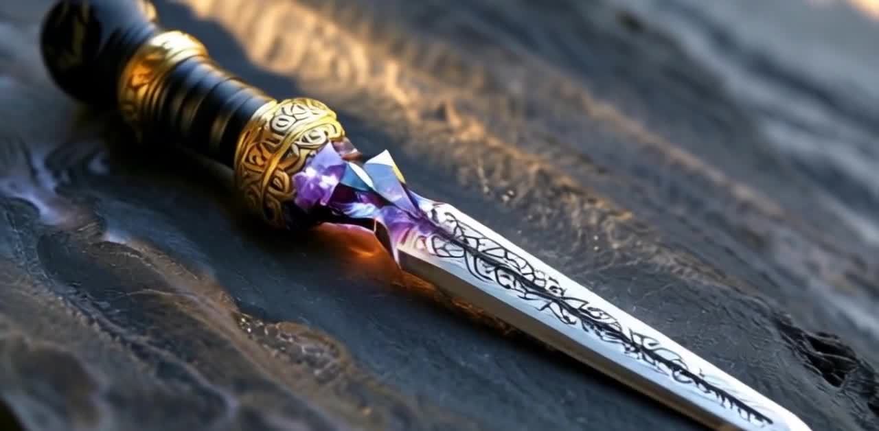 宝剑上的宝石位置突然爆发出刺眼的光芒，随后光芒逐渐