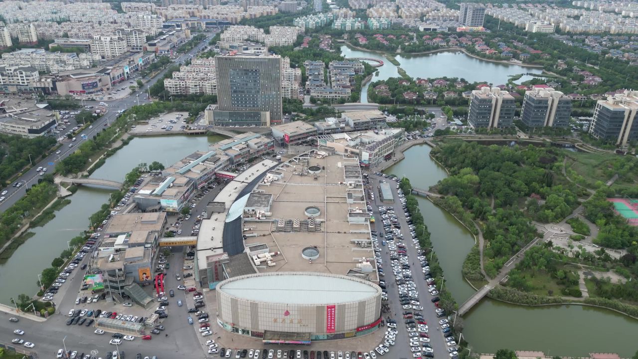 航拍山东东营城市建设东营风光