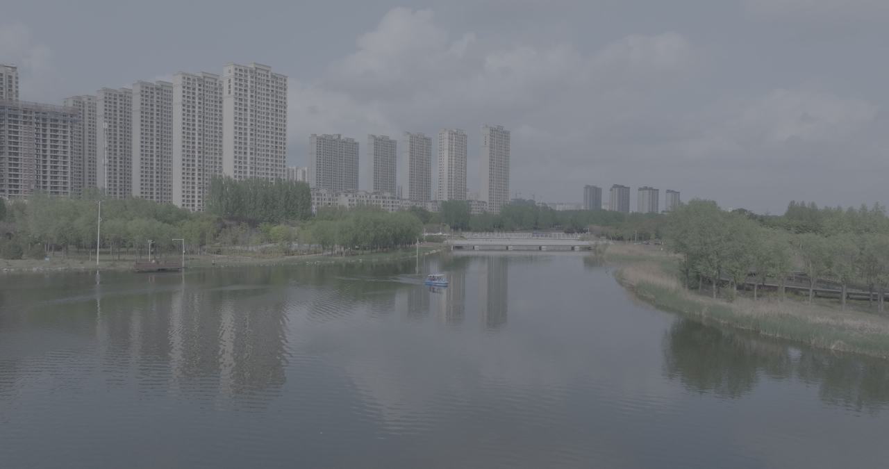 城市湖畔的宁静时光
