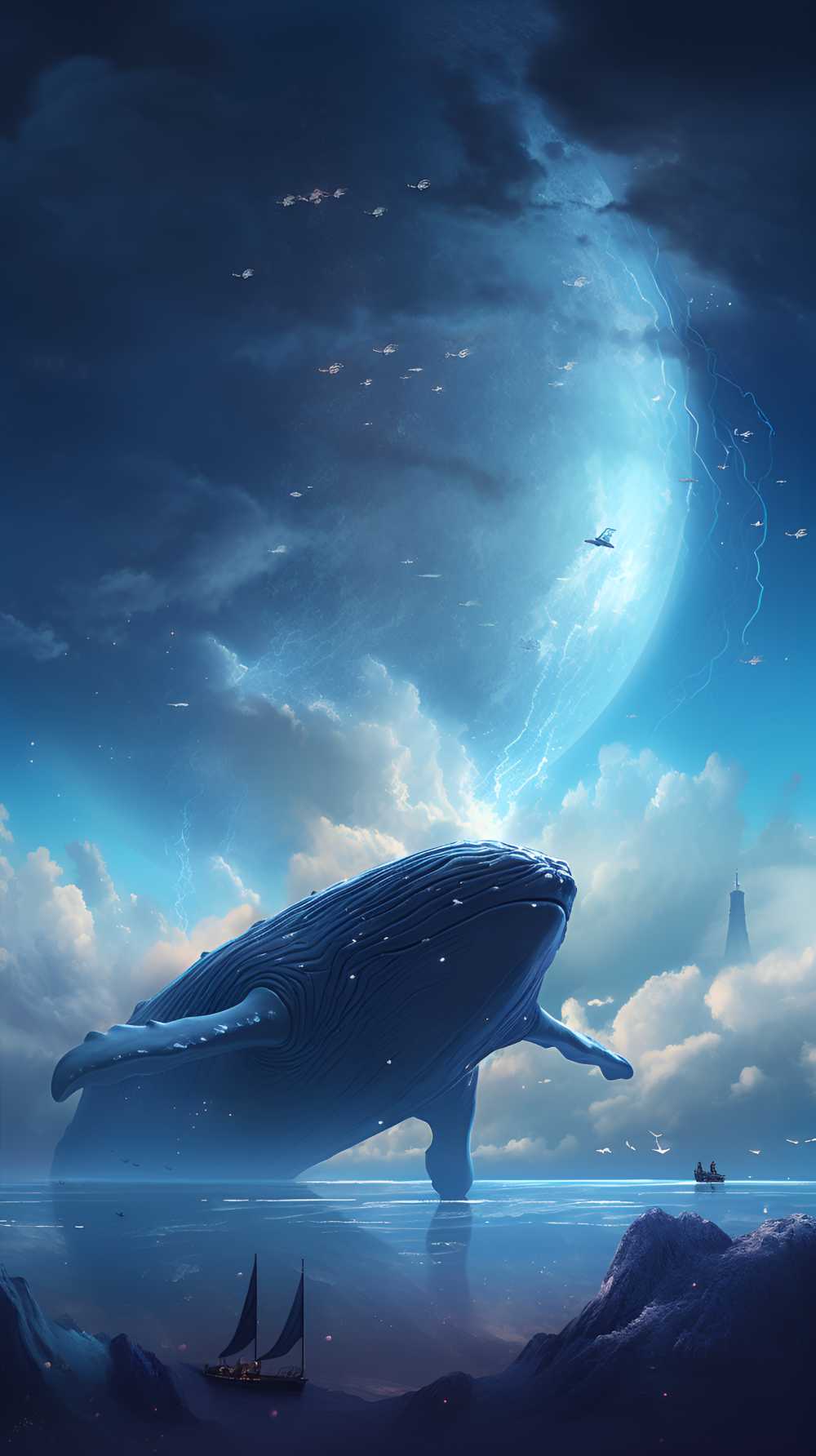 空中蓝鲸飞舞唯美