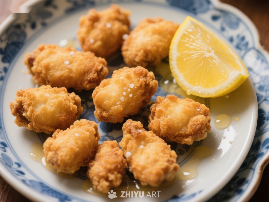 金黄酥脆的炸物配柠檬片 66