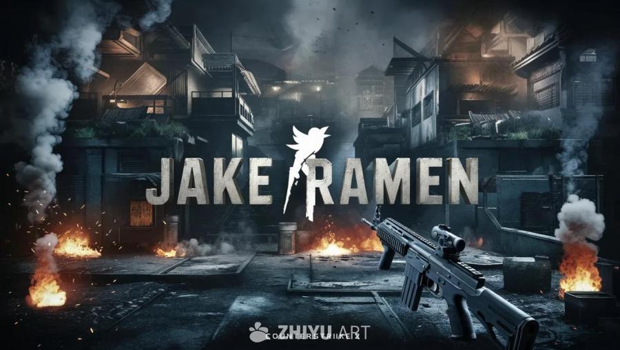 烟雾和火光弥漫的背景下，显示着“Jake Rame
