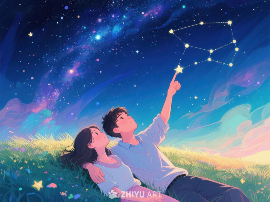 夜空下仰望星座的情侣 1075