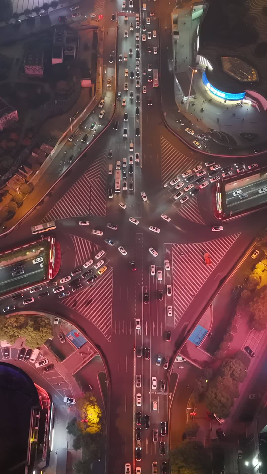 夜色中的城市十字路口