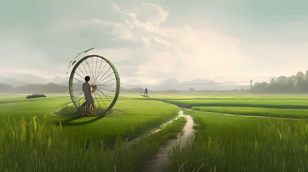 一个农民在一个领域与车轮